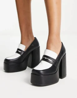 Daisy Street Exclusive Platform Heeled Loafers In Monochrome
