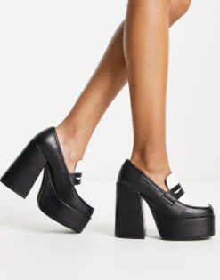 Daisy Street Exclusive Platform Heeled Loafers In Monochrome