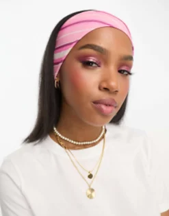 Daisy Street X Chloe Davie Wide Jersey Headband In Stripe Print