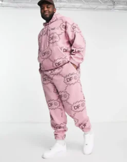 Dark Future Co-Ord Relaxed Joggers In Teddy Borg With All Over Monogram Logo Print And Embroidery In Pink