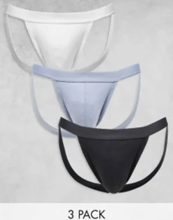 Design 3 Pack Jock Straps In Grey/Black/Off White