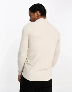 Design 2 Pack Long Sleeve Muscle Fit Polo In Stone And Burgundy