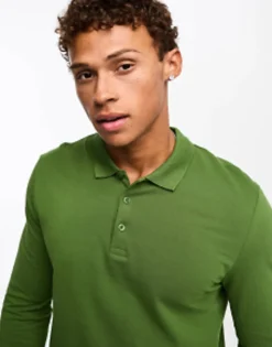 Design 2 Pack Long Sleeve Pique Polo In Green And Navy