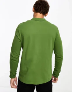 Design 2 Pack Long Sleeve Pique Polo In Green And Navy