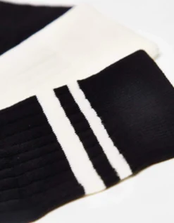 Design 3 Pack Ribbed Stripe Ankle Socks In And Ecru