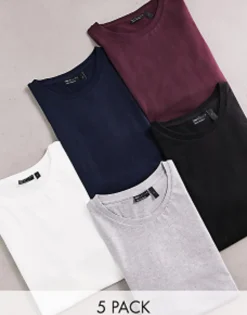 Design 5 Pack T-Shirt With Crew Neck In Ple Colours