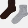 Design 2 Pack Wool Mix Lounge And Boot Socks In Brown And Charcoal