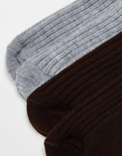 Design 2 Pack Wool Mix Lounge And Boot Socks In Brown And Charcoal
