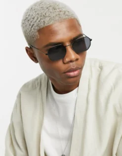 Design Angled Sunglasses In Metal With Smoke Lens