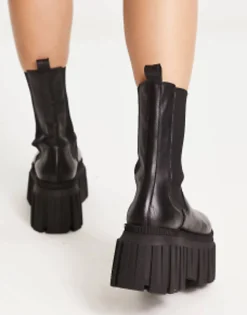 Design Arlo Premium Leather Chunky Chelsea Boots In Black