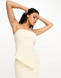 Design Asymmetric Hem Top Co-Ord In Ecru