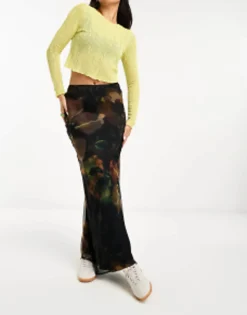 Design Chiffon Bias Maxi Skirt In Large Scale Dark