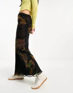 Design Chiffon Bias Maxi Skirt In Large Scale Dark