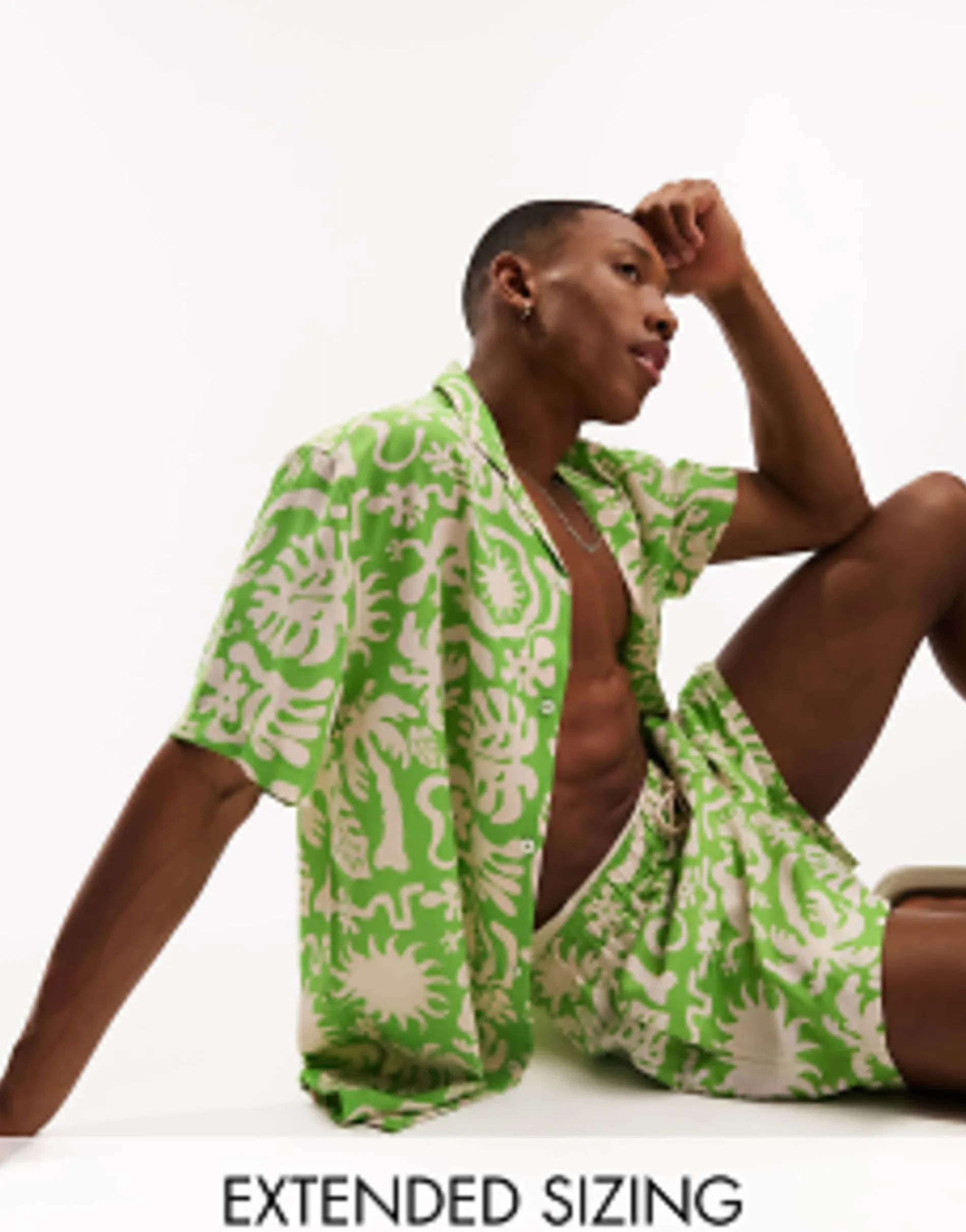 Design Co-Ord In Green Tropical Print