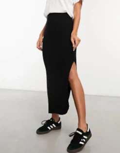 Design Co-Ord Knitted Rib Midi Skirt In