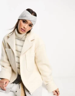 Design Cross Over Knit Headband In Grey Marl