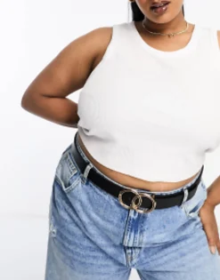 Design Curve Bevelled Double Circle Waist And Hip Belt In Gold Metal Work - Gold