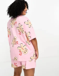 Design Curve Christmas Gingerbread Oversized Tee & Short Pyjama Set In