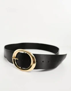 Design Curve Wide Waist Belt With Oval Gold Buckle