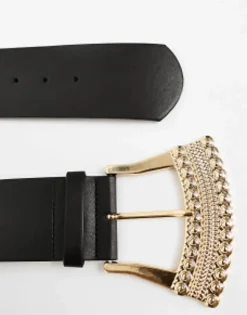 Design Curve Wide Waist Belt With Decorative Buckle