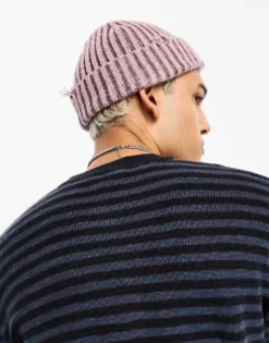 Design Distressed Beanie In Lilac