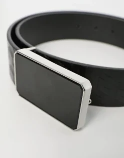 Design Faux Leather Belt With Enamel Buckle And Embossed Design In