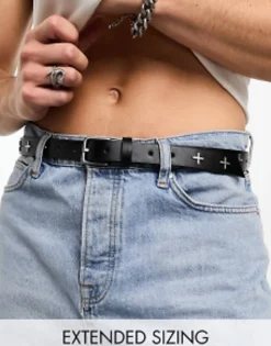 Design Faux Leather Belt With Metal Cross Embellishment