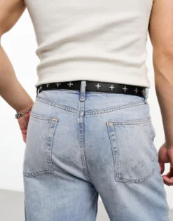 Design Faux Leather Belt With Metal Cross Embellishment