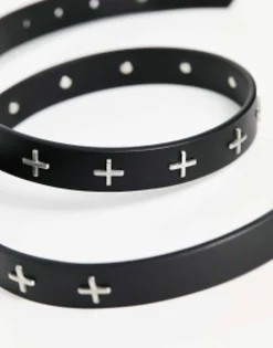 Design Faux Leather Belt With Metal Cross Embellishment