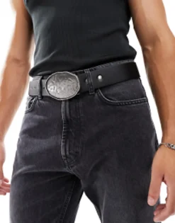 Design Faux Leather Belt With Western Statement Buckle In
