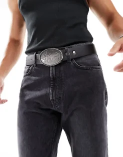 Design Faux Leather Belt With Western Statement Buckle In