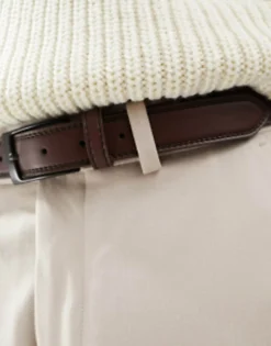 Design Faux Leather Belt With Contrast Black Stitch In