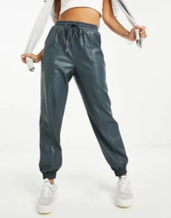 Design Faux Leather Jogger In Dark Grey