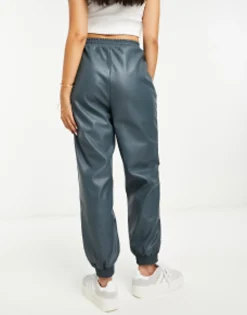 Design Faux Leather Jogger In Dark Grey