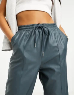 Design Faux Leather Jogger In Dark Grey