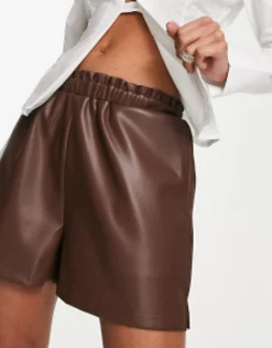 Design Faux Leather Paperbag Short In
