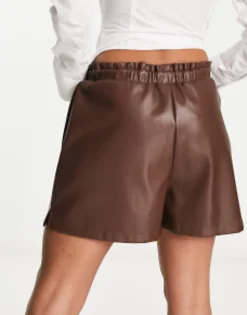 Design Faux Leather Paperbag Short In