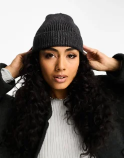 Design Fisherman Rib Beanie Hat In Polyester - Grey