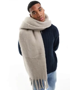 Design Fluffy Blanket Scarf In Grey