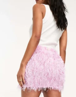 Design Fluffy Metallic Mini Skirt In Pink