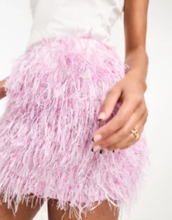 Design Fluffy Metallic Mini Skirt In Pink