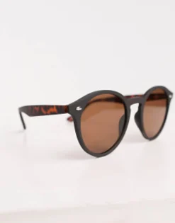 Design Frame Round Sunglasses In With Tortoiseshell Detail
