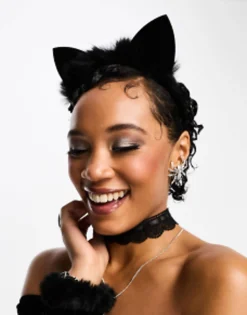 Design Halloween Headband With Cat Ears With Faux Fur In
