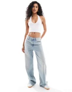 Design Halter Neck Crop Top In 2 Pack Save