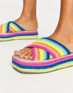 Design Jazlyn Flatform Crochet Mules In Rainbow