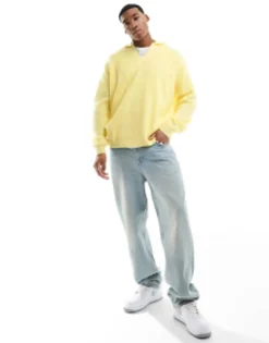 Design Knitted Oversized Fisherman Rib Notch Neck Jumper In