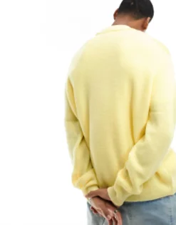 Design Knitted Oversized Fisherman Rib Notch Neck Jumper In
