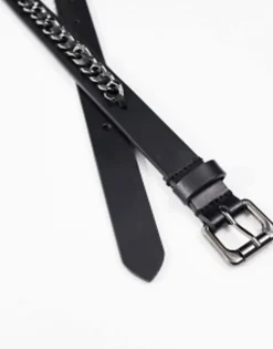 Design Leather Belt With Chain Design In