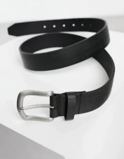 Design Leather Belt With Burnished Silver Buckle In Vintage