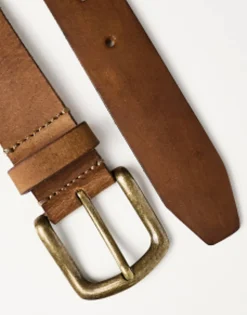 Design Leather Belt With Burnished Gold Buckle In Vintage